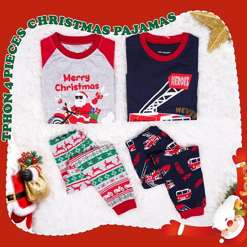 Tphon Boys Christmas Pajamas Sets 4 Pieces Kids Cotton Sleepwear Long Sleeve PJS Set for Children daily wear and Christmas in Saudi Arabia