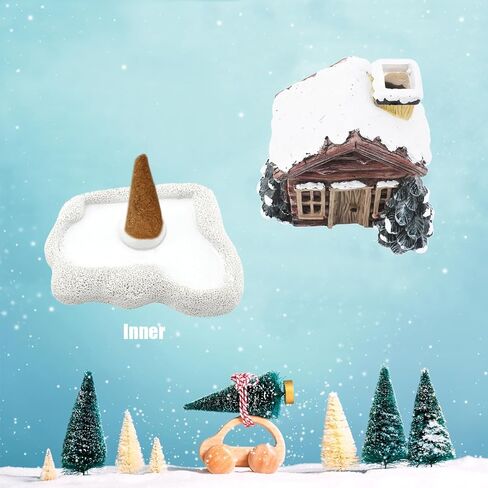 Lovely Log Cabin Incense Burner, Mini Snowy Winter Chimney Cottage Ash Catcher, Yoga Accessories Meditation Accessories, Home Chimney Decorations, 20 Pcs Handmade Incense Cones in Saudi Arabia