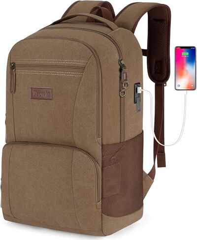 Tzowla Canvas Laptop College Backpack for Men and Women,Travel Work Vintage Rucksack with USB/Type-C Charging Port,Lightweight Hiking Casual Daypack Backpacks fit 15.6 inch Notebook,Black in Saudi Arabia