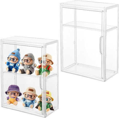 2 Pcs Clear Acrylic Display Case 3 Tier Display Shelf with 2 Movable Plates, Stackable Display Box Showcase with Magnetic Door for Action Figures in Kuwait