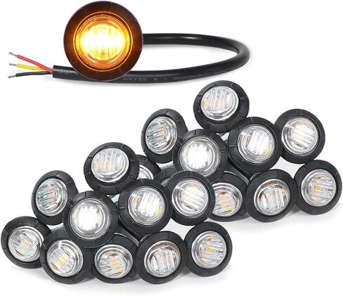 MADCATZ (Pack of 20) 3/4 Inch Mini Round Clear Lens Red 3 LED Side Marker Indicator Lights with Black Grommets Trailer Bus Lorry Cabin Shockproof 12V DC Two Step Bright 3Led-HL in Kuwait