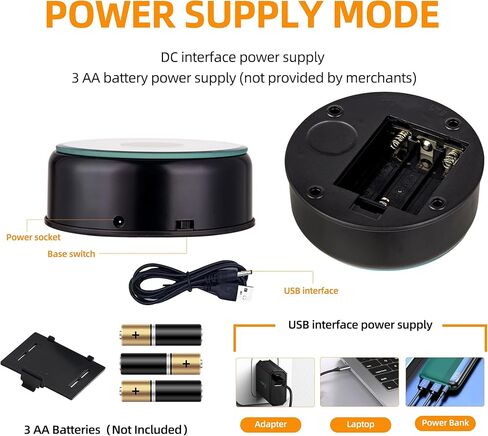 EUSTUMA قاعدة عرض LED دوارة بإضاءة ملونة وقاعدة عرض كريستالية، حامل مضاء متغير اللون LED صغير لفن الكريستال الزجاجي ثلاثي الأبعاد، ديكور حفلات العطلات. (ب-أسود-متعدد الألوان) in Kuwait