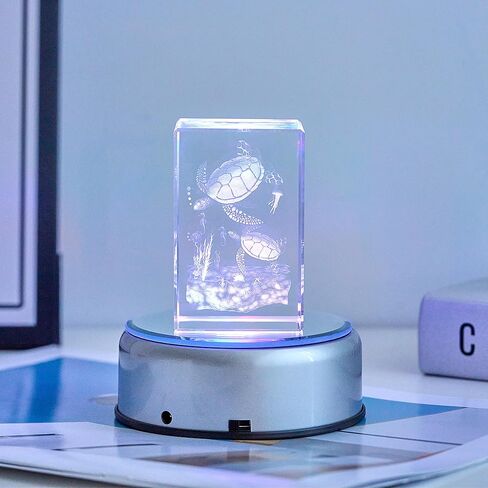 EUSTUMA قاعدة عرض LED دوارة بإضاءة ملونة وقاعدة عرض كريستالية، حامل مضاء متغير اللون LED صغير لفن الكريستال الزجاجي ثلاثي الأبعاد، ديكور حفلات العطلات. (ب-أسود-متعدد الألوان) in Kuwait