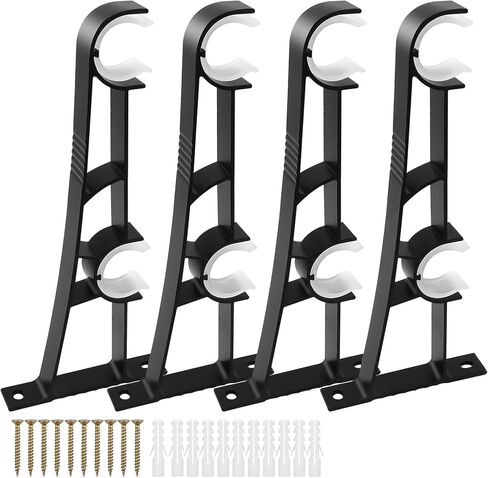 4pcs Heavy Duty Double Curtain Rod Brackets, 2.5mm Thick Aluminum Side-Mount Brackets with 10 Anchors, 15kg Load Capacity, 1-Inch Silent Glide Rail Hooks for Wood/Concrete Walls in Saudi Arabia