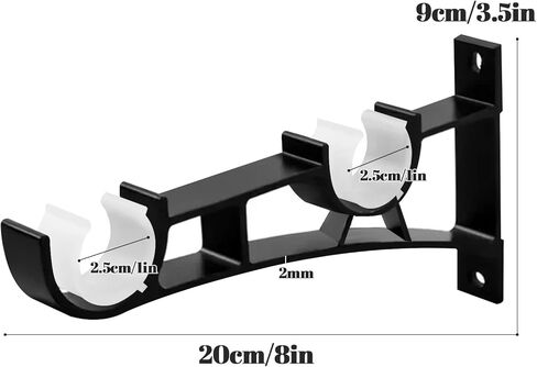 4pcs Heavy Duty Double Curtain Rod Brackets, 2.5mm Thick Aluminum Side-Mount Brackets with 10 Anchors, 15kg Load Capacity, 1-Inch Silent Glide Rail Hooks for Wood/Concrete Walls in Saudi Arabia