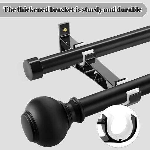 4pcs Heavy Duty Double Curtain Rod Brackets, 2.5mm Thick Aluminum Side-Mount Brackets with 10 Anchors, 15kg Load Capacity, 1-Inch Silent Glide Rail Hooks for Wood/Concrete Walls in Saudi Arabia