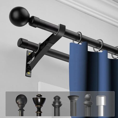 4pcs Heavy Duty Double Curtain Rod Brackets, 2.5mm Thick Aluminum Side-Mount Brackets with 10 Anchors, 15kg Load Capacity, 1-Inch Silent Glide Rail Hooks for Wood/Concrete Walls in Saudi Arabia