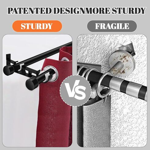 4pcs Heavy Duty Double Curtain Rod Brackets, 2.5mm Thick Aluminum Side-Mount Brackets with 10 Anchors, 15kg Load Capacity, 1-Inch Silent Glide Rail Hooks for Wood/Concrete Walls in Saudi Arabia
