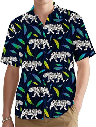 Men's Hawaiian Shirt Funny 3D Print, Short Sleeve Button Down, Tropical Beach Casual Summer Shirt in Saudi Arabia