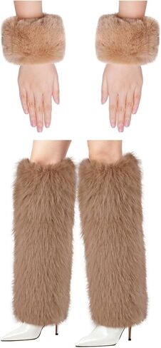 hoyuwak 2 Pair Faux Fur Cuffs Leg Warmer Faux Fur Wrist Cuff Fluffy Boot Cuffs Covers Fuzzy Leg Wrist Warmers for Women in Saudi Arabia