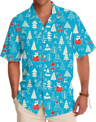 Christmas Shirt Men's Funny Santa Shirts Christmas Tree Tshirt Short Sleeve Button Down Shirts Holiday Xmas Tee Tops in Saudi Arabia