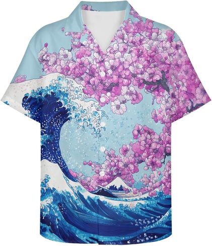 GLUDEAR Men's Paint The Great Wave Off Kanagawa 3D Print Casual Button Down Shirt in Saudi Arabia