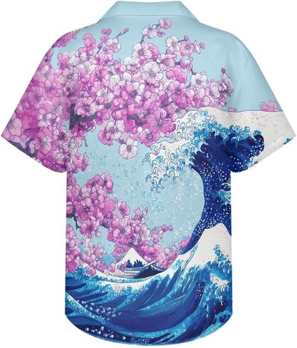 GLUDEAR Men's Paint The Great Wave Off Kanagawa 3D Print Casual Button Down Shirt in Saudi Arabia