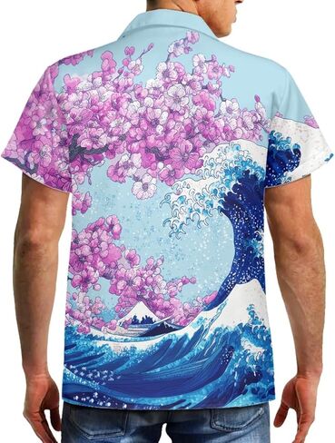 GLUDEAR Men's Paint The Great Wave Off Kanagawa 3D Print Casual Button Down Shirt in Saudi Arabia