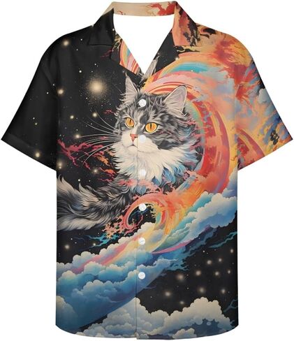 GLUDEAR Men's Paint The Great Wave Off Kanagawa 3D Print Casual Button Down Shirt in Saudi Arabia