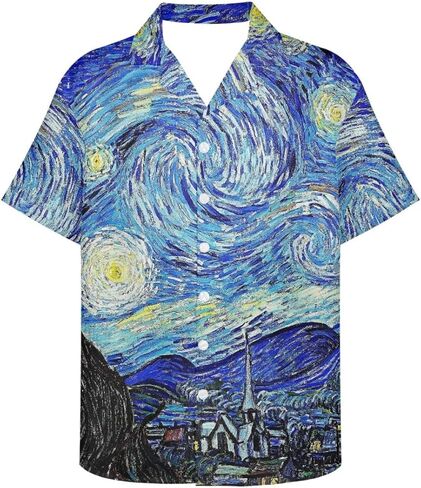 GLUDEAR Men's Paint The Great Wave Off Kanagawa 3D Print Casual Button Down Shirt in Saudi Arabia