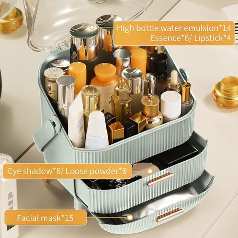 CANITORON Makeup Organizer,Skincare Organizer with 2 Drawers and Transparent Cover,Cosmetic Display Case for Vanity Organizer and Bathroom Countertop Storage.(Sage Green) in Saudi Arabia