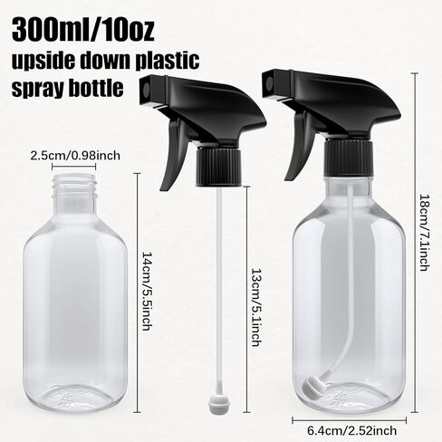 10oz/300ml 360° Spray Bottles (2-Pack) Clear Plastic Small Spray Bottles, Spray at Any Angle to Reach Hard-to-Reach Corners. Ideal for Cleaning, Plants, Gardening, Pets, and Hair in Saudi Arabia