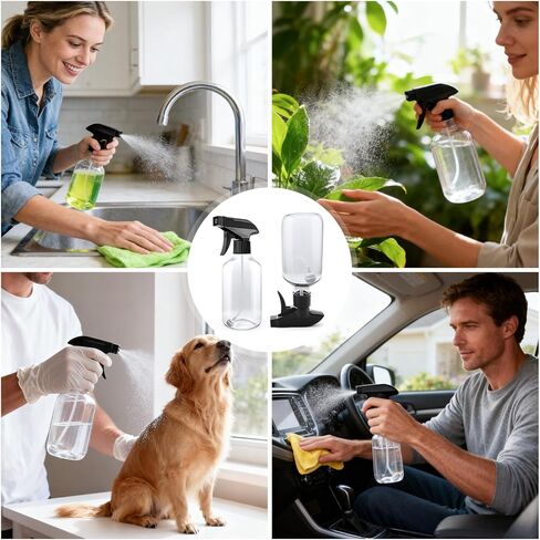 10oz/300ml 360° Spray Bottles (2-Pack) Clear Plastic Small Spray Bottles, Spray at Any Angle to Reach Hard-to-Reach Corners. Ideal for Cleaning, Plants, Gardening, Pets, and Hair in Saudi Arabia