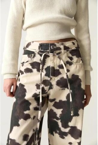 Cow Print Loose Wide Leg Jeans Unisex Y2K Vintage High Waisted Baggy Denim Pants with Retro Street Style in Saudi Arabia