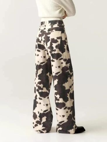 Cow Print Loose Wide Leg Jeans Unisex Y2K Vintage High Waisted Baggy Denim Pants with Retro Street Style in Saudi Arabia