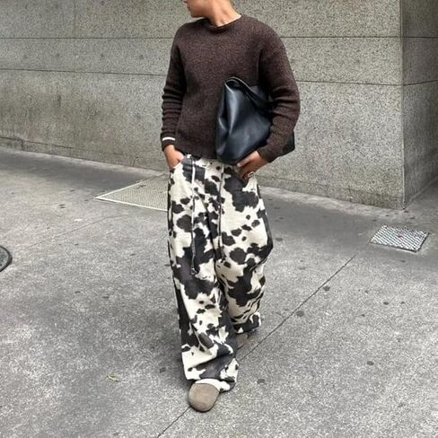 Cow Print Loose Wide Leg Jeans Unisex Y2K Vintage High Waisted Baggy Denim Pants with Retro Street Style in Saudi Arabia