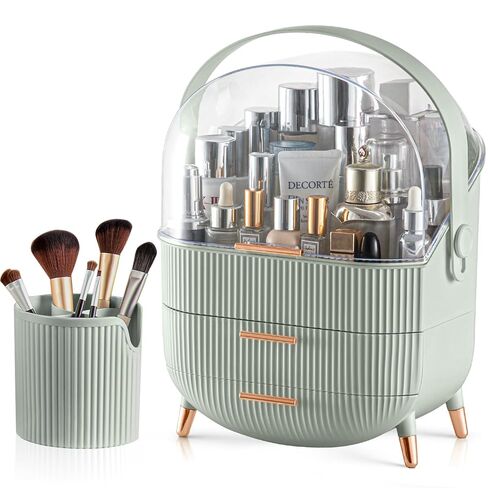 CANITORON Makeup Organizer,Skincare Organizer with 2 Drawers and Transparent Cover,Cosmetic Display Case for Vanity Organizer and Bathroom Countertop Storage.(Sage Green) in Saudi Arabia