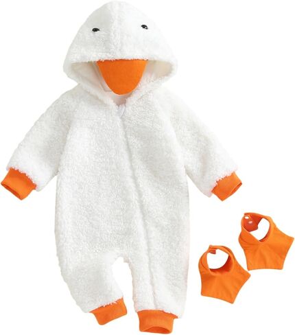 Toddler Baby Turkey Costume Infant Girl Boy Thanksgiving Clothes Long Sleeve Animal Plush Hooded Fleece Jumpsuit in Saudi Arabia