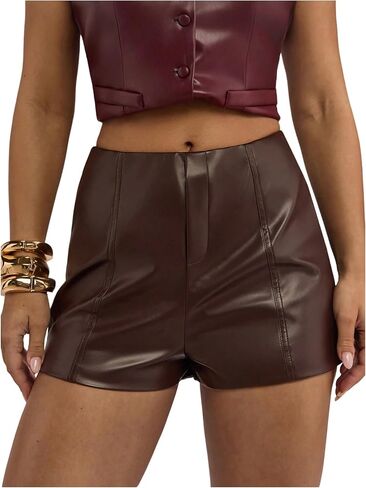 Milumia Women's Faux Leather Shorts High Waist Straight Leg Going Out Fitted Mini Shorts in Saudi Arabia