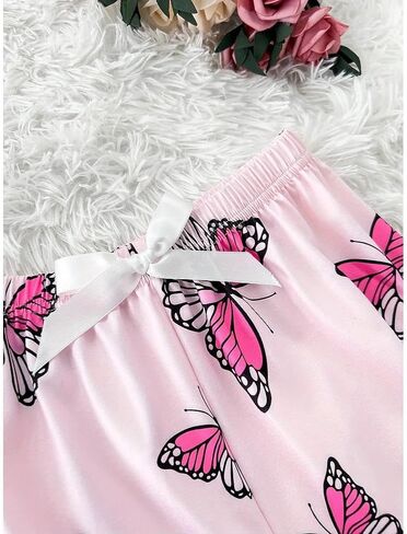 Women’s Pajama Shorts, Plus Size 3-Piece Butterfly Print Sleep Shorts, Casual Loungewear with Adjustable Waistband in Saudi Arabia