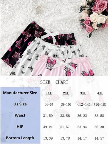 Women’s Pajama Shorts, Plus Size 3-Piece Butterfly Print Sleep Shorts, Casual Loungewear with Adjustable Waistband in Saudi Arabia