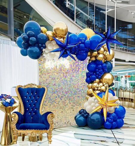 Royal blue and Gold graduations balloon Garland Arch Kit 109Pcs with graduation cap balloons for Class of 2025 Grad decorations Prom Ceremony birthday supplies in Kuwait
