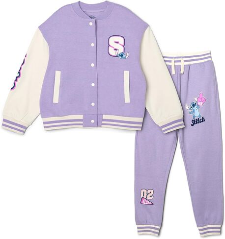 Disney Lilo & Stitch Girls Fleece Varsity Bomber Jacket and Jogger Pants Outfit Set Toddler to Big Kid Sizes (4T - 14-16) in Saudi Arabia
