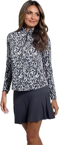 IBKUL UPF 50+ Sun Protection, Icefil Cooling, Moisture-Wicking Karen Print Long Sleeve Mock Neck Top in Saudi Arabia