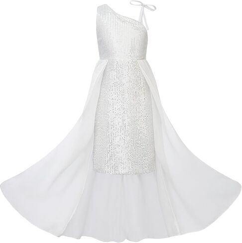 Uhnice Girls One Shoulder Sequin Gown with Tulle Overlay Flower Girl Dress for Wedding Birthday Party in Saudi Arabia