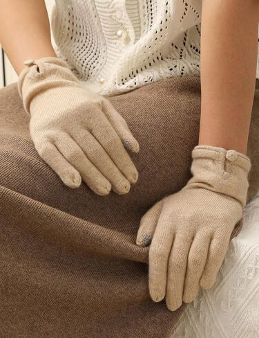 100% Pure Cashmere Knit Touchscreen Gloves for Women Elegant Bow Full Finger Soft Warm Winter in Saudi Arabia