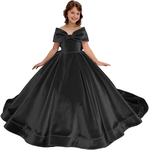 فساتين فتاة الزهور المخملية لحفلات الزفاف مع فيونكة بدون أكتاف فساتين وصيفة العروس الصغيرة فستان المناولة الأولى للفتيات in Kuwait