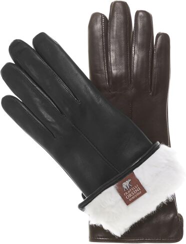Fratelli Orsini Winter Gloves Francesca Black for Women - Lambskin Leather Gloves with white fur lining - color Black in Saudi Arabia