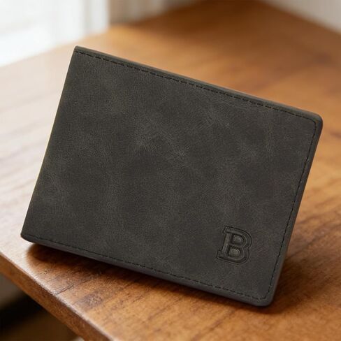 Mens Bifold Wallet, 8 Slots Slim Credit Card Holder for Business, Traveling, Dating PU Leather Wallet with Zipper Minimalist Wallet for Men(Black) in Saudi Arabia