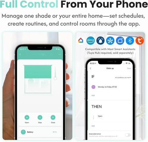 برنامج تشغيل الظل الذكي Aura Roller وجهاز التحكم عن بعد ودونجل WiFi | أتمتة الستائر الموجودة | غطاء نافذة مطرز متوافق حتى 4x5 قدم | بطارية قابلة للشحن | تحديد الجداول | التحكم الصوتي بدون استخدام اليدين in Saudi Arabia