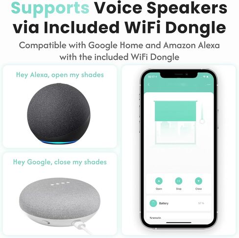 برنامج تشغيل الظل الذكي Aura Roller وجهاز التحكم عن بعد ودونجل WiFi | أتمتة الستائر الموجودة | غطاء نافذة مطرز متوافق حتى 4x5 قدم | بطارية قابلة للشحن | تحديد الجداول | التحكم الصوتي بدون استخدام اليدين in Saudi Arabia