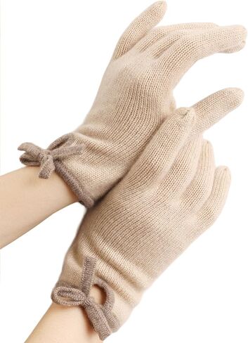 100% Pure Cashmere Knit Touchscreen Gloves for Women Elegant Bow Full Finger Soft Warm Winter in Saudi Arabia