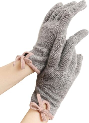 100% Pure Cashmere Knit Touchscreen Gloves for Women Elegant Bow Full Finger Soft Warm Winter in Saudi Arabia
