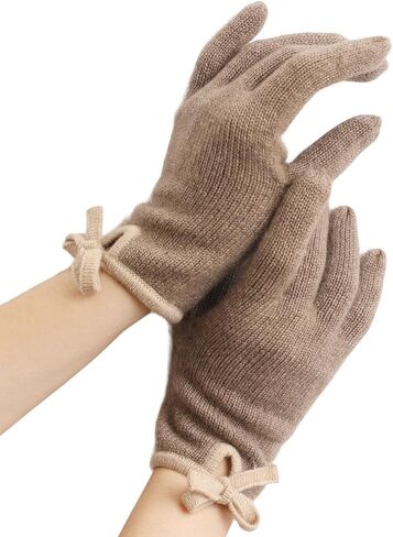 100% Pure Cashmere Knit Touchscreen Gloves for Women Elegant Bow Full Finger Soft Warm Winter in Saudi Arabia