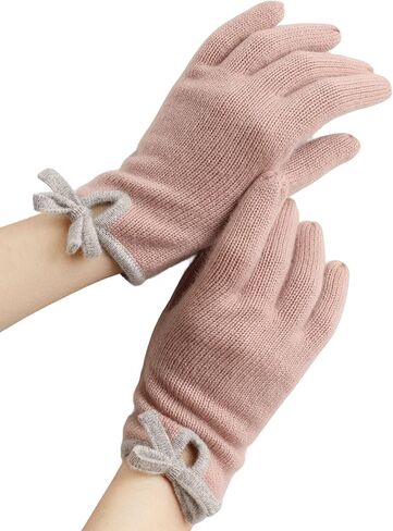 100% Pure Cashmere Knit Touchscreen Gloves for Women Elegant Bow Full Finger Soft Warm Winter in Saudi Arabia