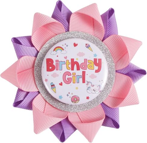 Birthday Girl Button, Happy Birthday Badge Pins Pink Corsage Button Cute Brooch for Girl Gifts Party Decorations in Saudi Arabia