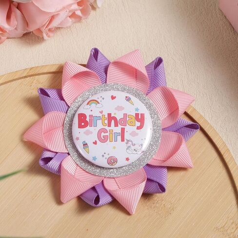Birthday Girl Button, Happy Birthday Badge Pins Pink Corsage Button Cute Brooch for Girl Gifts Party Decorations in Saudi Arabia