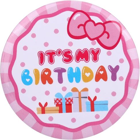 Pink Bow Happy Birthday Pin, Cute Polka Dot It’s My Birthday Button Badge for Girls Boy Kids Cartoon Theme Party Decoration & Favors in Saudi Arabia