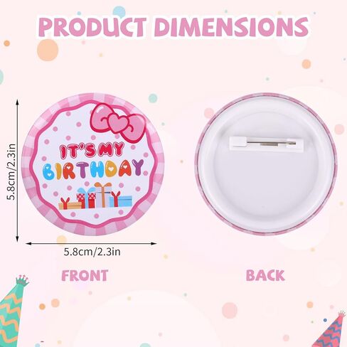 Pink Bow Happy Birthday Pin, Cute Polka Dot It’s My Birthday Button Badge for Girls Boy Kids Cartoon Theme Party Decoration & Favors in Saudi Arabia
