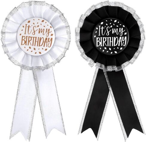 2 قطعة زر عيد ميلاد، دبوس عيد ميلاد سعيد للرجال، ''IT'S MY Birth''، دبوس بروش من الساتان لتزيين الحفلات للنساء (أسود، أبيض) in Saudi Arabia